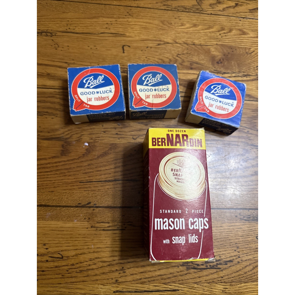 Vintage Bernardin Wide Mouth Dz piece Home Canning Caps w/ Snap Lids Ball Rubber